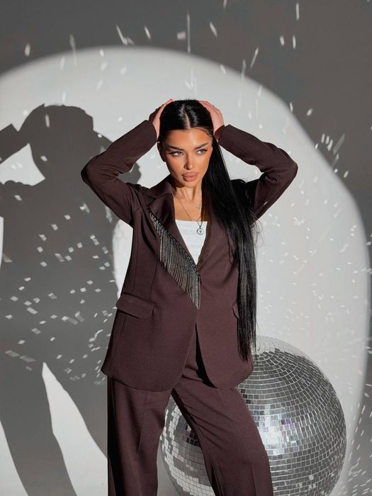 Женский брючный костюм S-XL черный,шоколад Жіночий костюм піджак+брюки