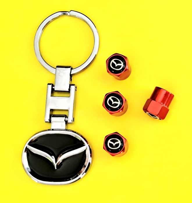 *NOWY* Breloczek MAZDA + Nakrętki na wentyle czerwone komplet tuning