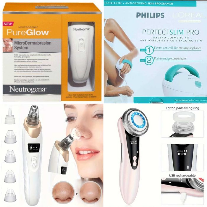 Aparelhos de estética (rosto e corpo) diversos. Em caixa. Novos.