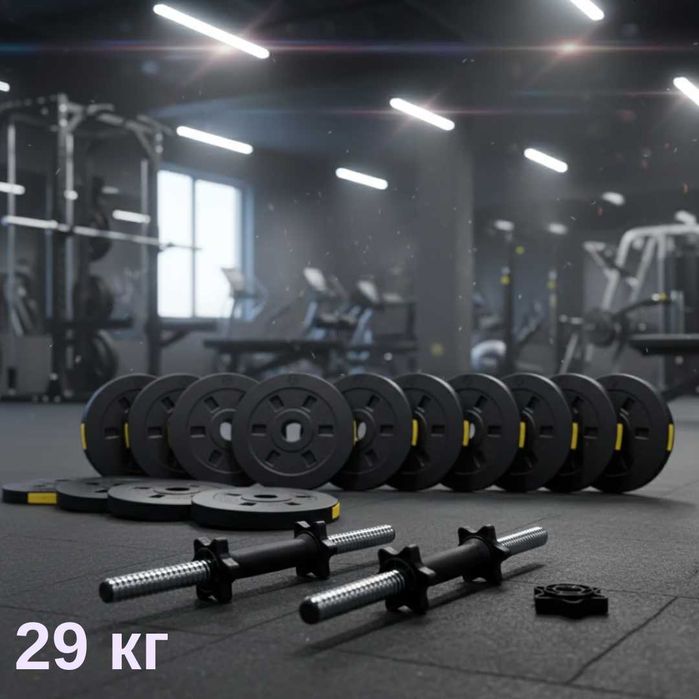 Диски Besport PowerPro 29кг + 2 грифа (30мм). Набір гантелей для дому