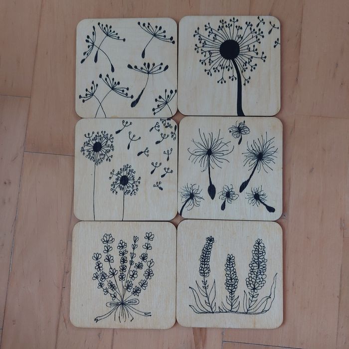 Podkładki pod kubek DMUCHAWCE LAWENDA 6szt hand made