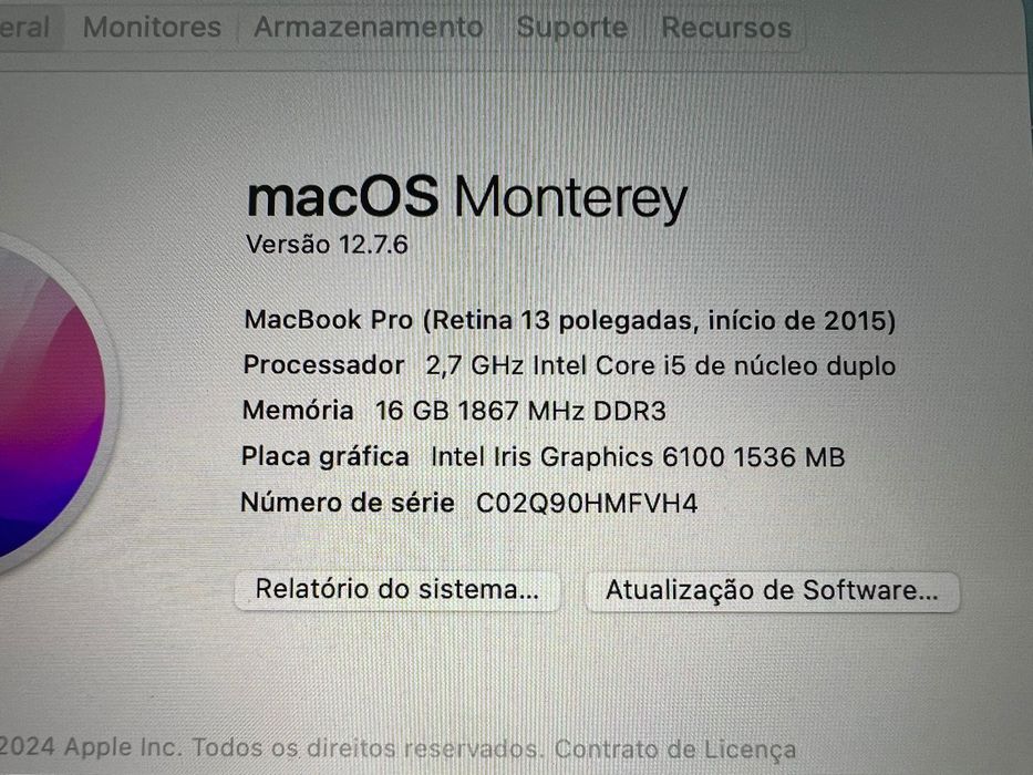 MacBook Pro 13 polegadas 2,7GHz i5, 16GB RAM, Bateria Nova