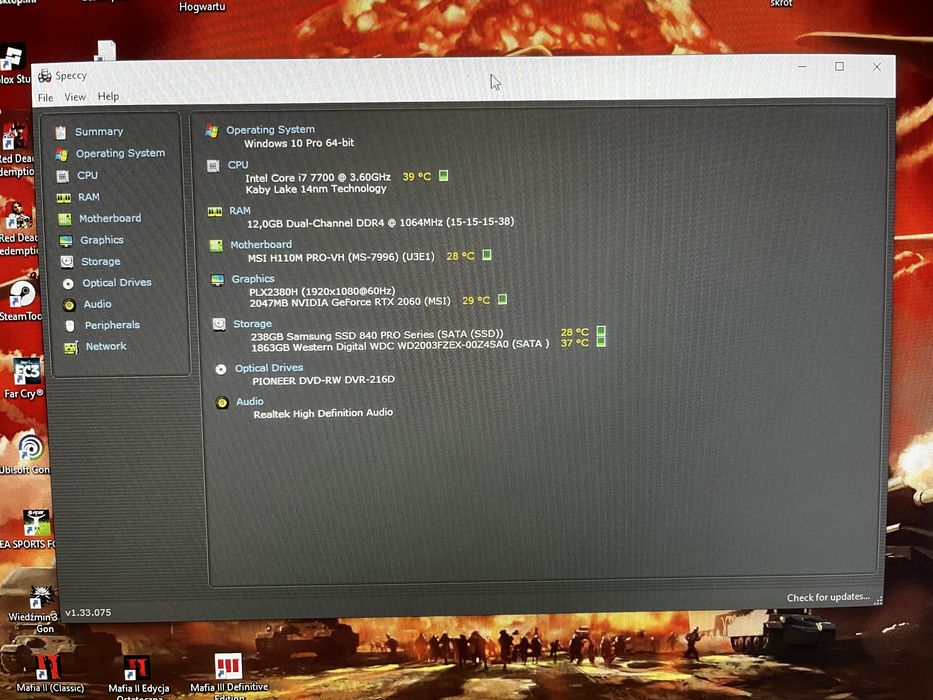 Komputer stacjonarny gamingowy Intel i7-7700 RTX2060 12GB RAM SSD+HDD