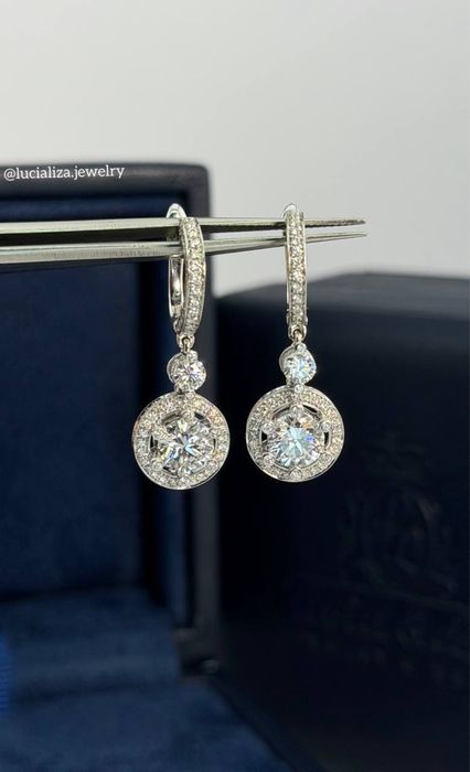 Сережки з діамантами 3.24ct  Біле золото 750 проба - 7,70 грам