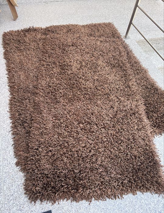 Conjunto 3 Tapetes Shaggy 150x80 cm – Castanho – Bom Estado
