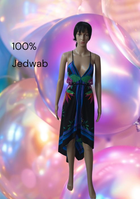 Miss Selfridge 100% jedwabna sukienka na ramiączka asymetryczna damska M/L