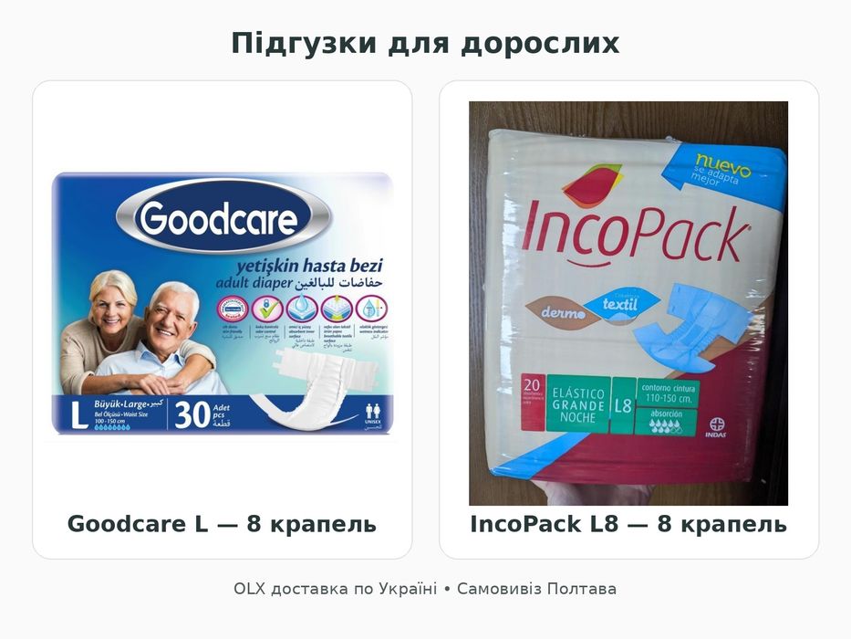 Підгузки для дорослих L Goodcare та IncoPack
