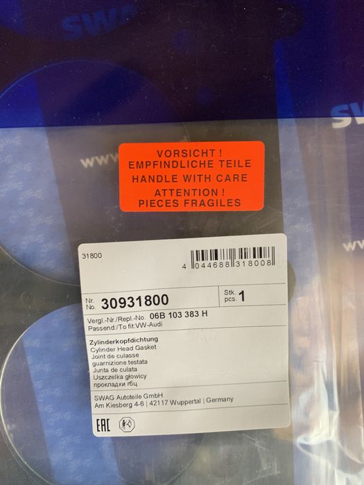 30931800 Swag прокладка гбц