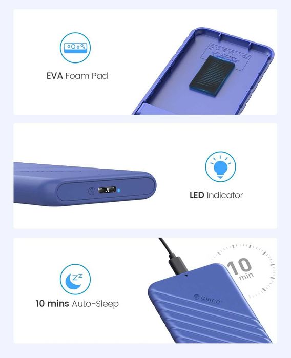 ORICO 2,5" Obudowa na dysk HDD/SSD USB 3.0 – UASP, TRIM – niebieska