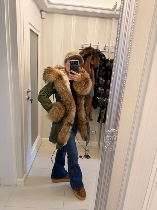 Parka płaszcz futro XS