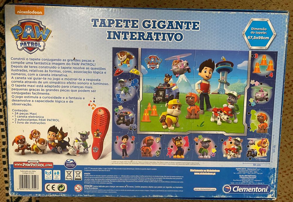 Jogo e Puzzle gigante 70/100cm Interativo Patrulha Pata, Clementoni