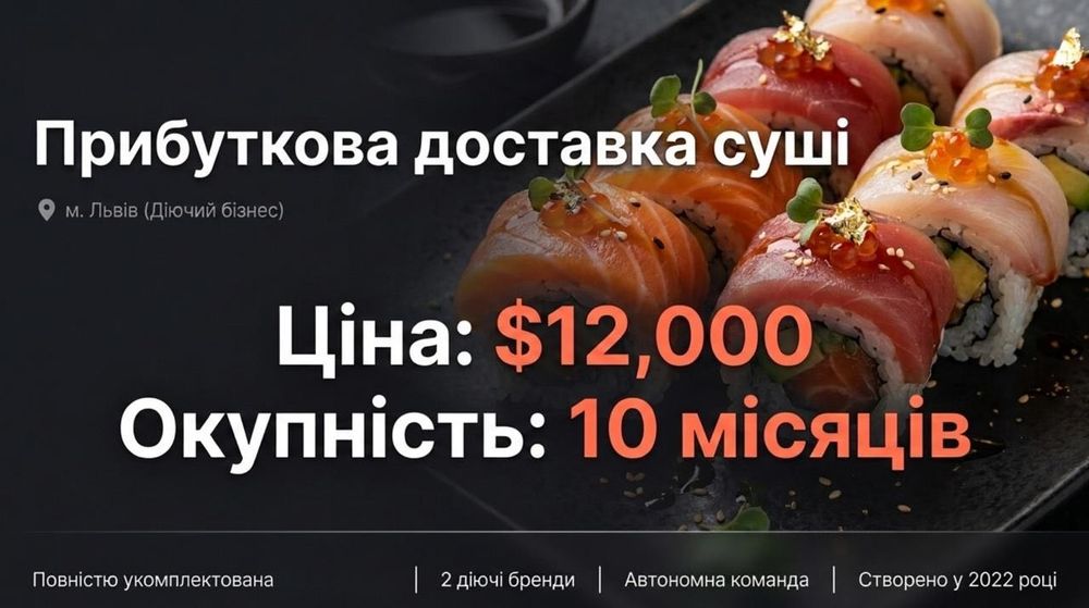 Продаж готового бізнесу: Доставка суші