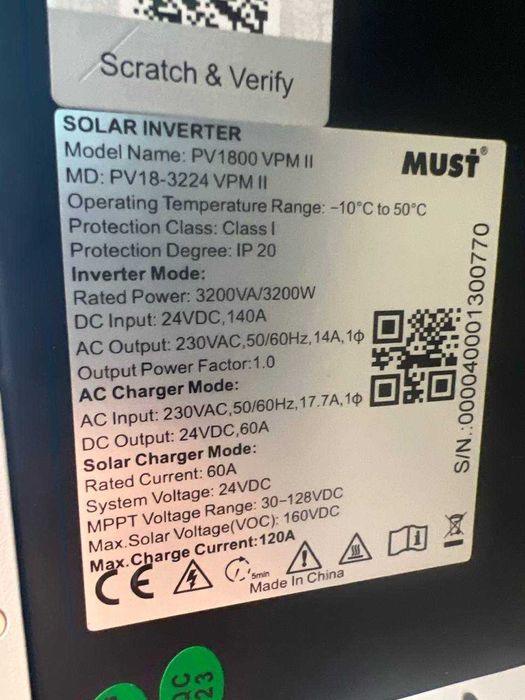 Безперебійник ДБЖ MUST PV1800 24V (3.2 кВт, 4 кВт) + LiFePO4 200Ah АКБ  Комплект резервного питания  Гибридный инвертор
