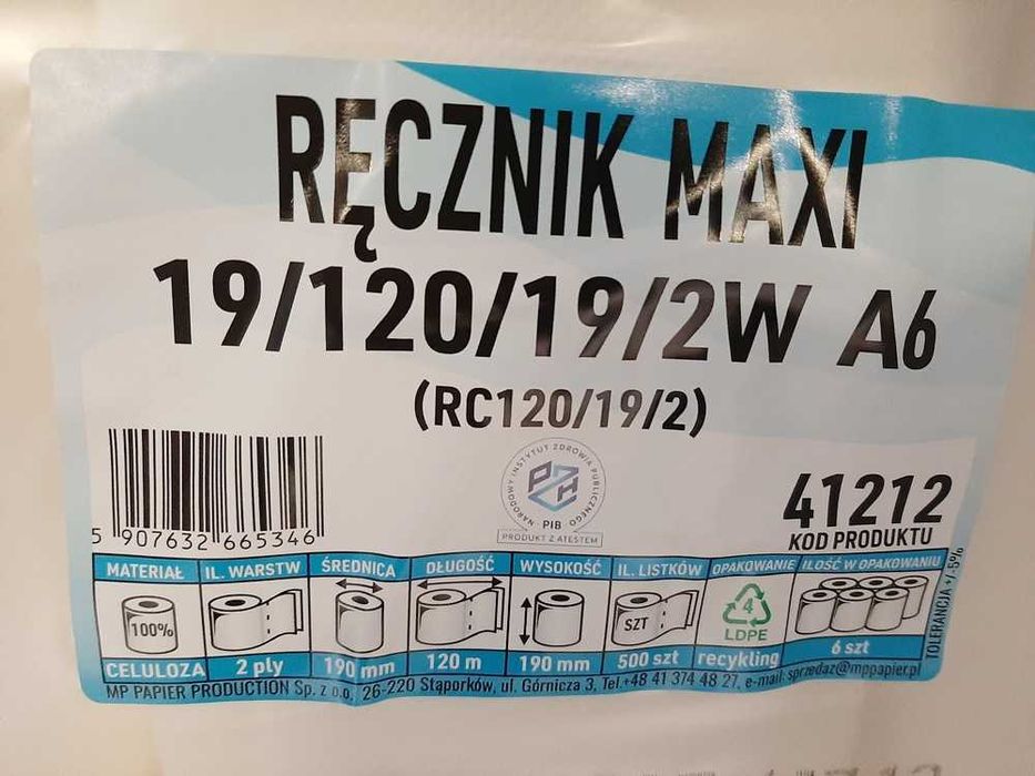ręcznik papierowy wydajny 120 metrów celuloza - 6 rolek