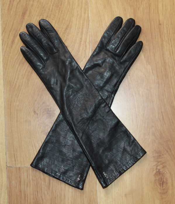 Ochnik skóra owcza długie rękawiczki skórzane czarne