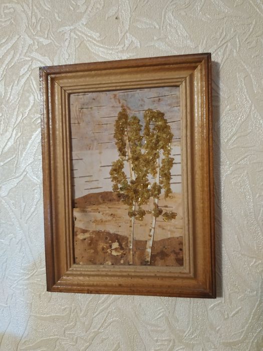 Картина янтарь на бересте 18*13си