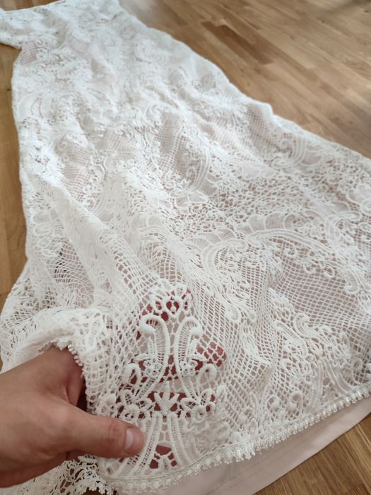 Suknia ślubna Boho koronka miękka długa syrena