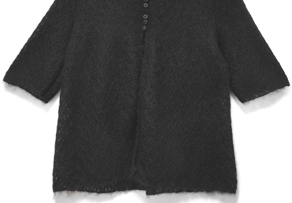 Sweterek Krótki Rękaw Ażurowy Moherowy Puszysty Czarny