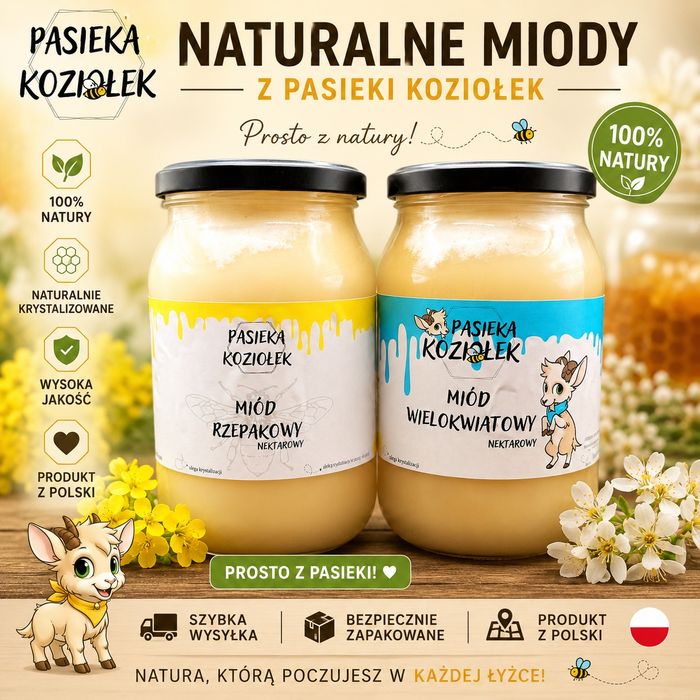 Zestaw 2 miodów naturalnych – Pasieka Koziołek | Płock i okolice