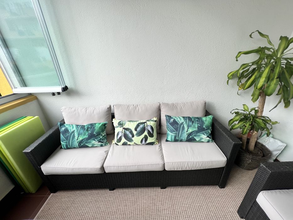 Sofa 3 lugares Varanda Rattan Sintetico