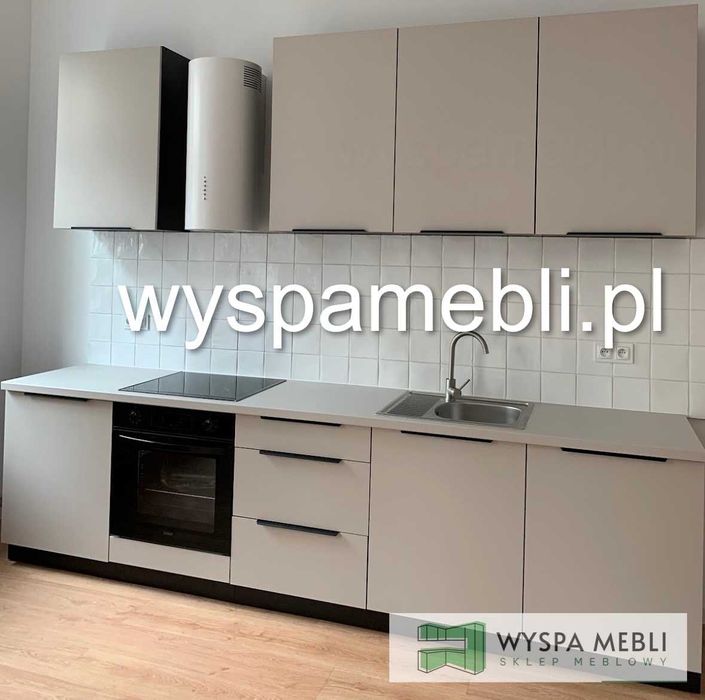 Meble kuchenne kuchnia 300cm front kaszmir, korpus czarny zestaw mebli