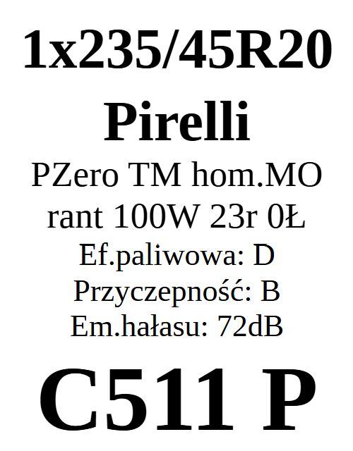 1x 235/45R20 Pirelli PZero TM 7,56mm 100W 2023r JAK NOWA 300zł/szt