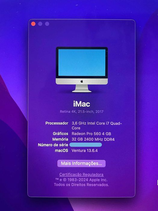 iMac 4K 21,5" 2017 | i7 | 32GB | 1TB SSD | Radeon 560 | Acessórios