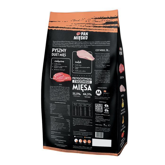 PAN Mięsko Cielęcina Z Indykiem M 9kg Karma Dla Psa Wysokobiałkowa Naturalna