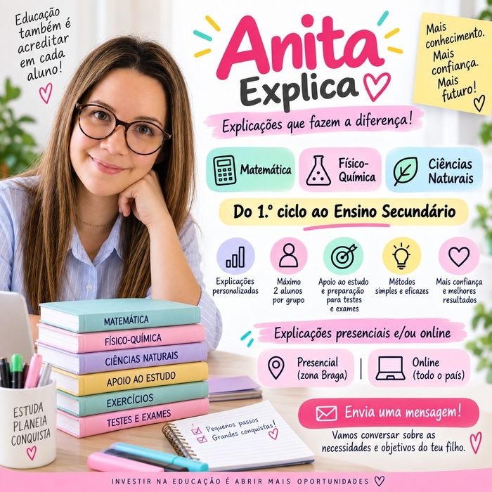 Explicações Matemática, FQ e Ciências – 1.º Ciclo ao Secundário
