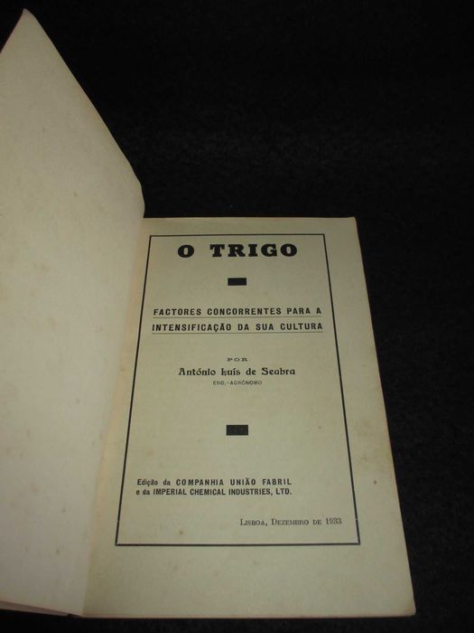 Livro Cultura do Trigo António Luís de Seabra 1ª edição 1933