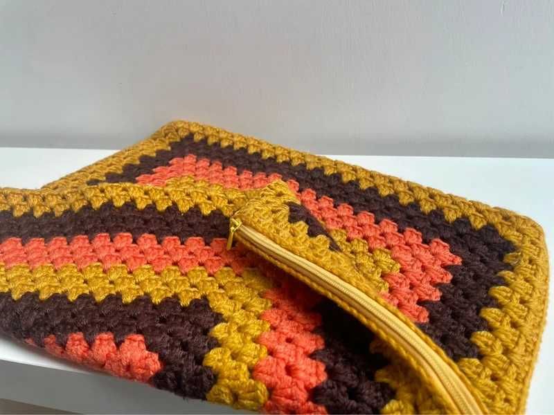 Dziergana poszewka na poduszkę, 40x40cm, PRL, vintage