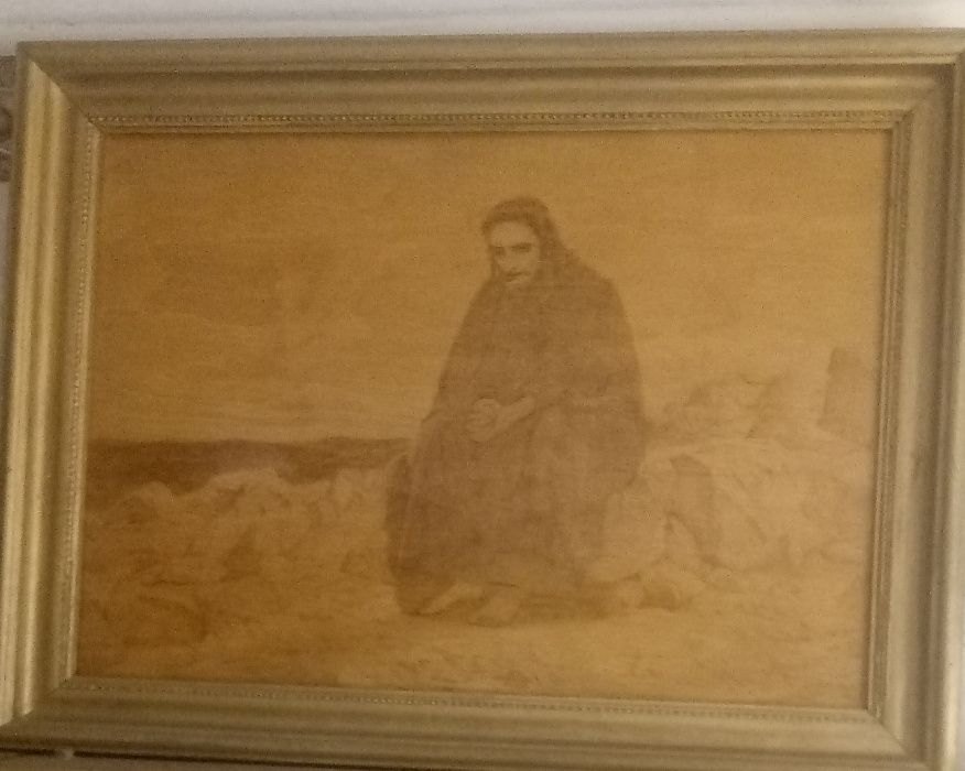 Картина выполненная выжиганием в рамке.