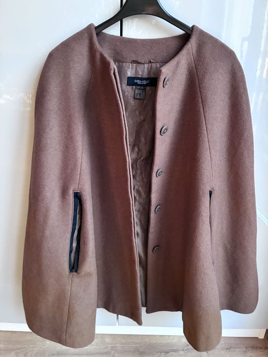 Sara Kelly poncho peleryna narzutka 38/40 wełniana camelowa brązowa