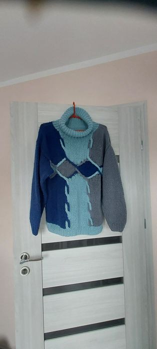 Sweter gruby wełniany golf M L vintage