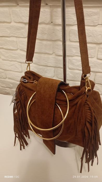 Torebka damska zamszowa kolor czekoladowy