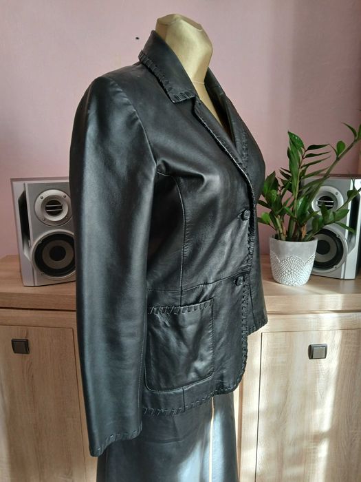 Amaranto skórzana Kurtka r,M z plecionką, real leder