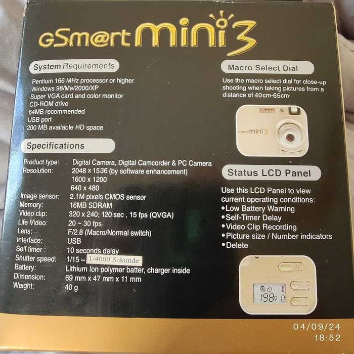 Câmara Digital Mustek GSmart Mini 3 (nova)