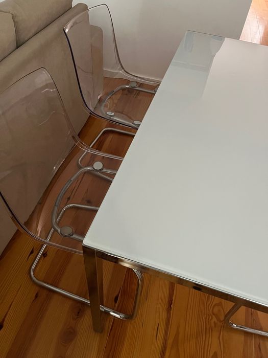 Mesa, cromado/branco cerâmica, 135x85 cm