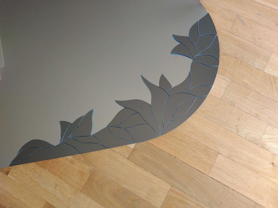 piękne półokrągłe lustro z ozdobną wstawką, jak nowe 50x120cm