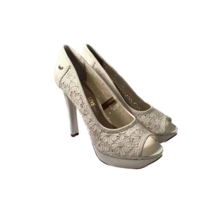 Nowe białe buty ślubne na obcasie Love Moschino Peeptoe [39]