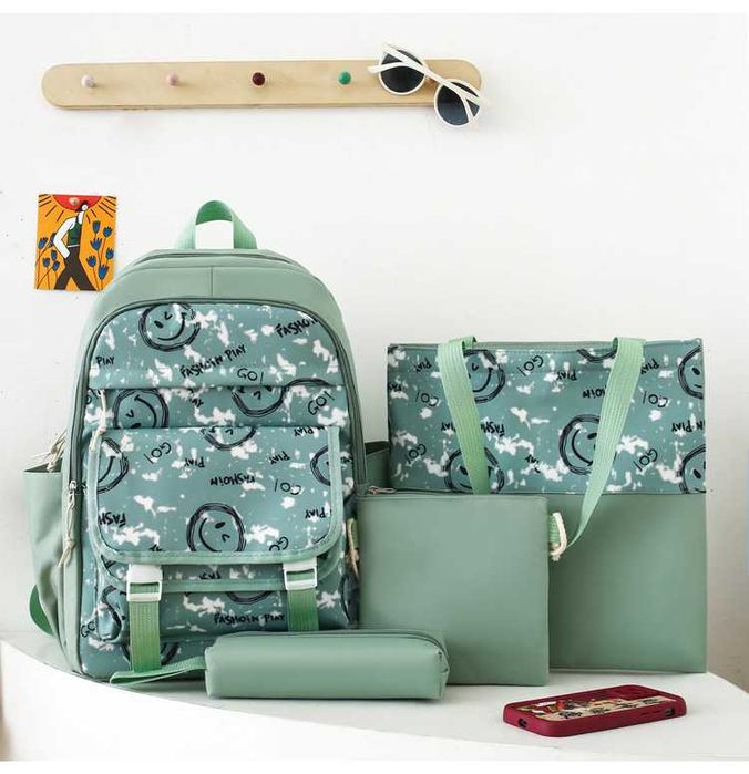 Школьный рюкзак набор, 3 цвета, черный, зеленый, розовый.