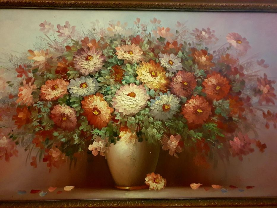 Natureza Morta - grande pintura em óleo sobre tela 130 cm comprimento