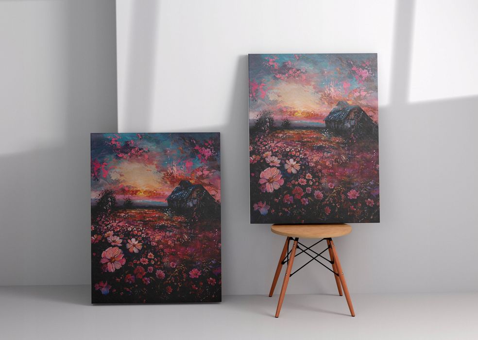 Obraz na płótnie "Zachód Słońca nad Kwiatami" 30x40 cm