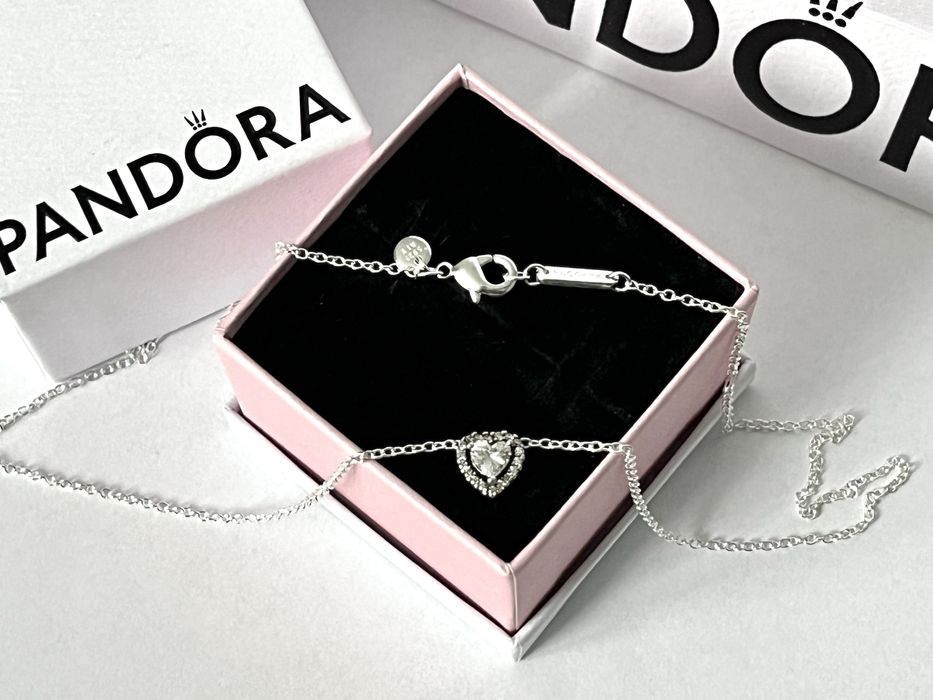 Pandora naszyjnik nowy łańcuszek serduszko cyrkonie 925srebro