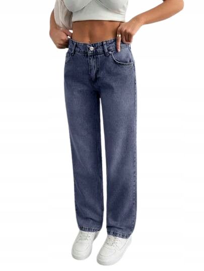 Shein jeansy mom granatowe wysoki stan proste petite s 11kd
