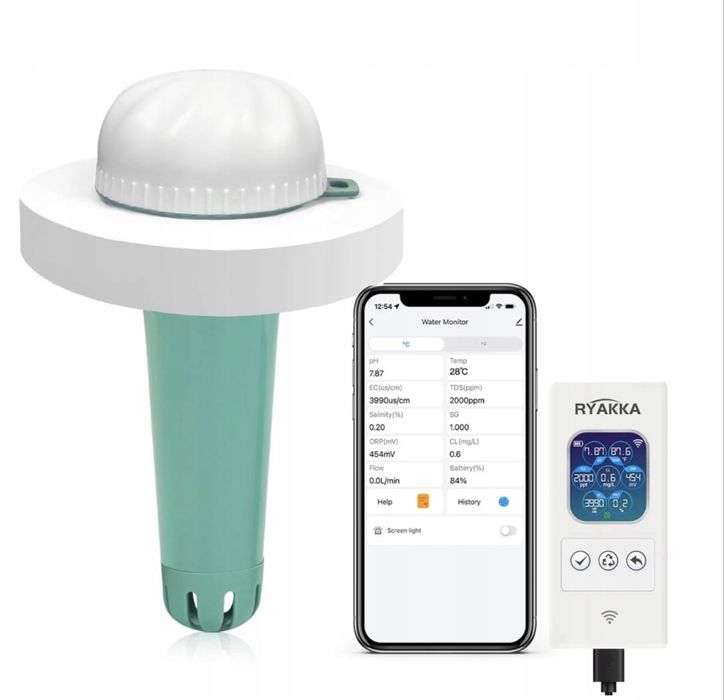 RYAKKA Plus 7w1 Cyfrowy tester wody WiFi pH chlor sól TDS