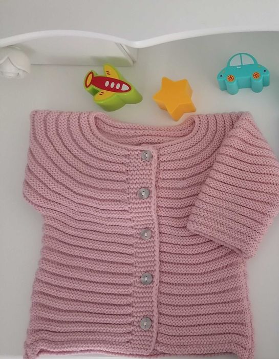 Casaco de malha rosa 6M/12M