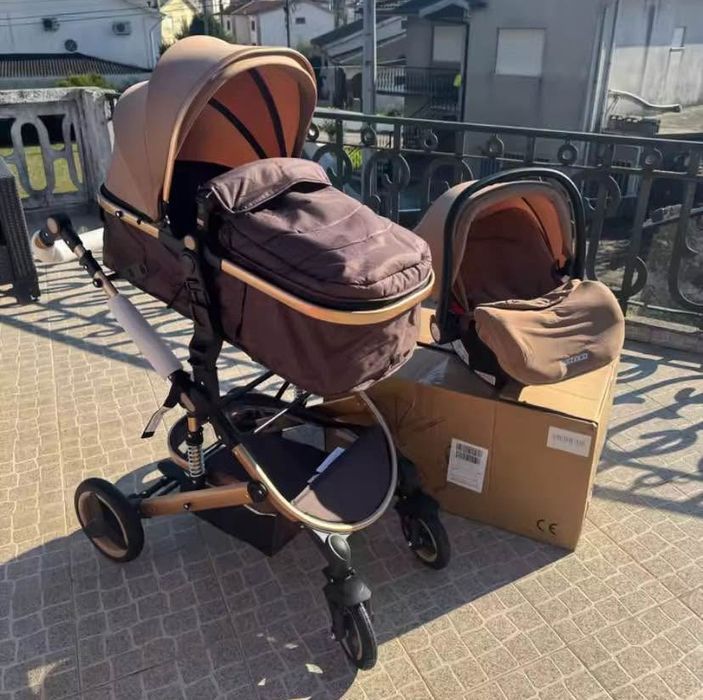 Carrinho de bebé 3 em 1 novo - Castanho