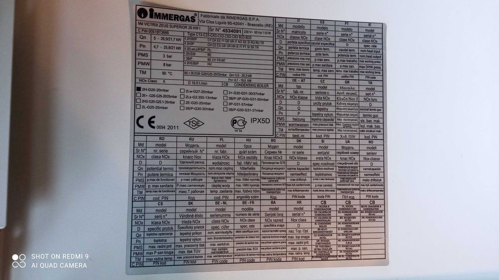 Piec IMMERGAS Victrix Zeus Superior 26 kW na części