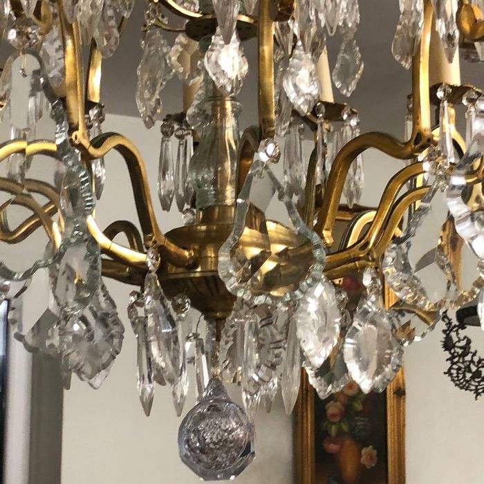 Pałacowy duży żyrandol JASNY BRĄZ + KRYSZTAŁ